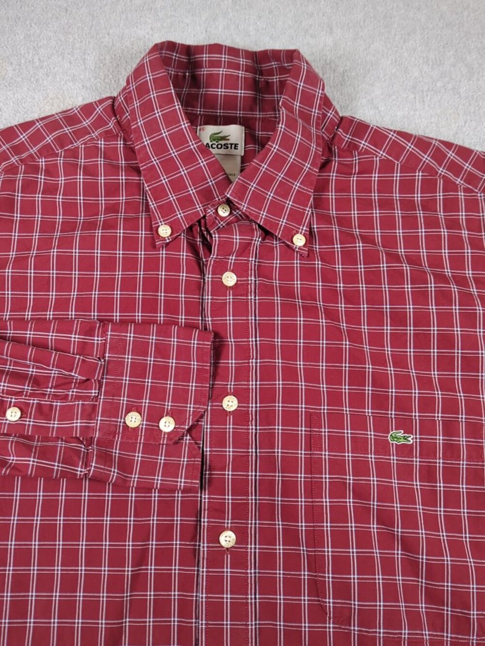 Lacoste Shirt Men's 45 Red Plaid Long Sleeve Button Down Preppy Crocodile
